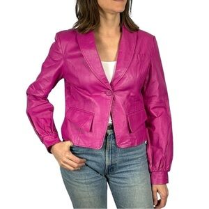 METRO STYLE Y2K HOT PINK LEATHER PUFF SLEEVE TAILORED BARBIE BLAZER JACKET